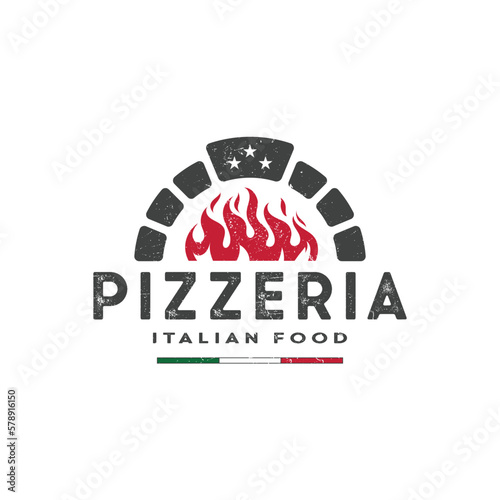 Hot brick logo that can be used for pizza company inspiration. With vintage food utensil sign. Logos for restaurants , cafes , clubs and badges.