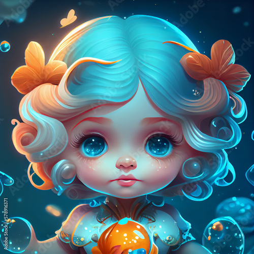 Zodiac Aquarius, cute, art cartoon. Generative AI