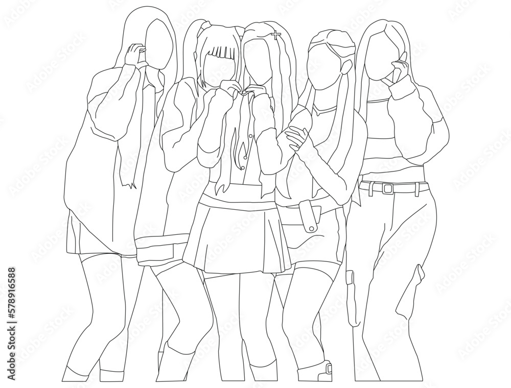 Fototapeta premium Kpop idol girl group. flat design style vector illustration image.