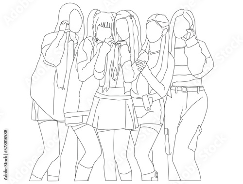 Kpop idol girl group. flat design style vector illustration  image.