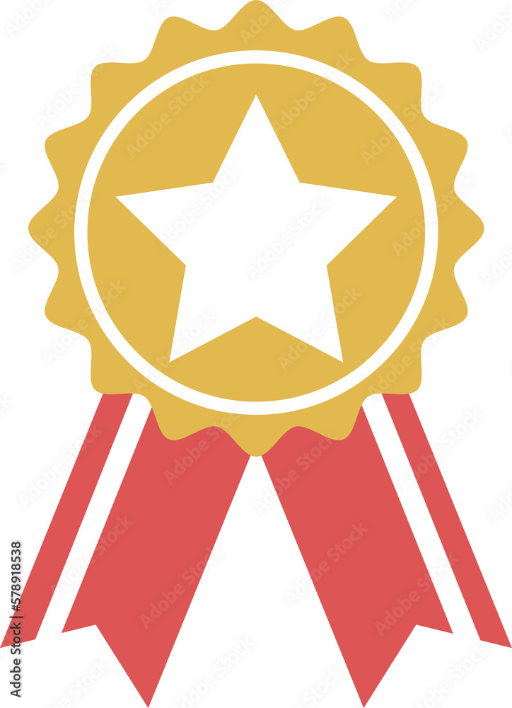 Coat of arms medal made of gold and red ribbon with white edges and a star symbol in the center Coat of arms medal made of gold and red ribbon with white edges and a star symbol in the center