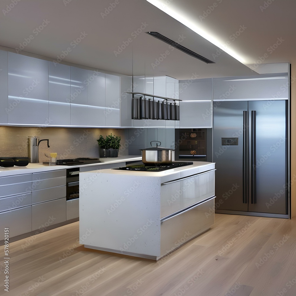 Fototapeta premium A modern kitchen with stainless steel appliances3, Generative AI