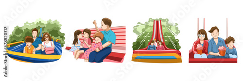Family in the amusement park vector set collection graphic clipart design