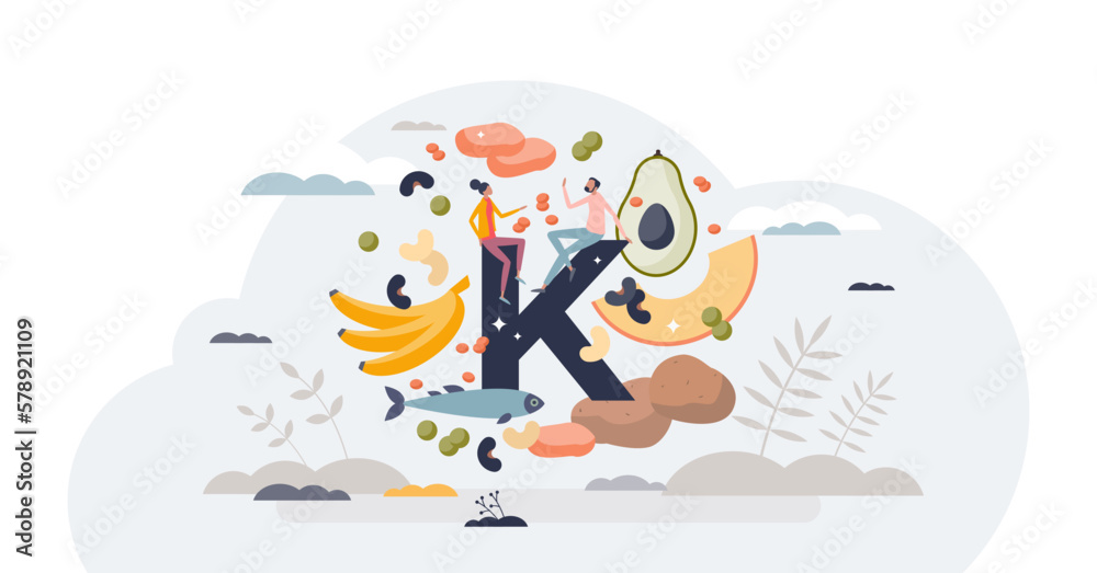 Potassium in food as natural mineral source for health tiny person concept, transparent background. Healthy eating with organic nutrients and vitamins illustration. Nutrition rich diet. Potassium in food as natural mineral source for health tiny person concept, transparent background. Healthy eating with organic nutrients and vitamins illustration. Nutrition rich diet.