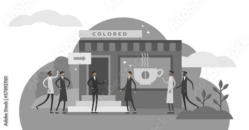 Racial segregation illustration, transparent background.BW flat tiny skin color diversity persons rejection concept.Systemic people separation into ethnic groups.