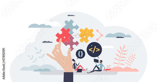 Software developers and programming language coding tiny person concept, transparent background.Professional website or application script writer with job experience illustration.