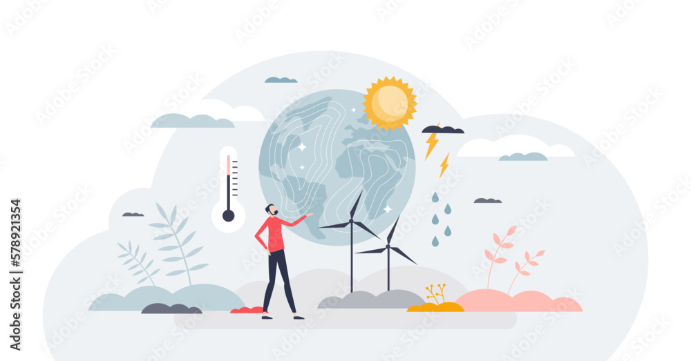 Climatology as knowledge about climate and weather tiny person concept, transparent background. Atmosphere patterns analyze and research with temperature, pressure. - obrazy, fototapety, plakaty 