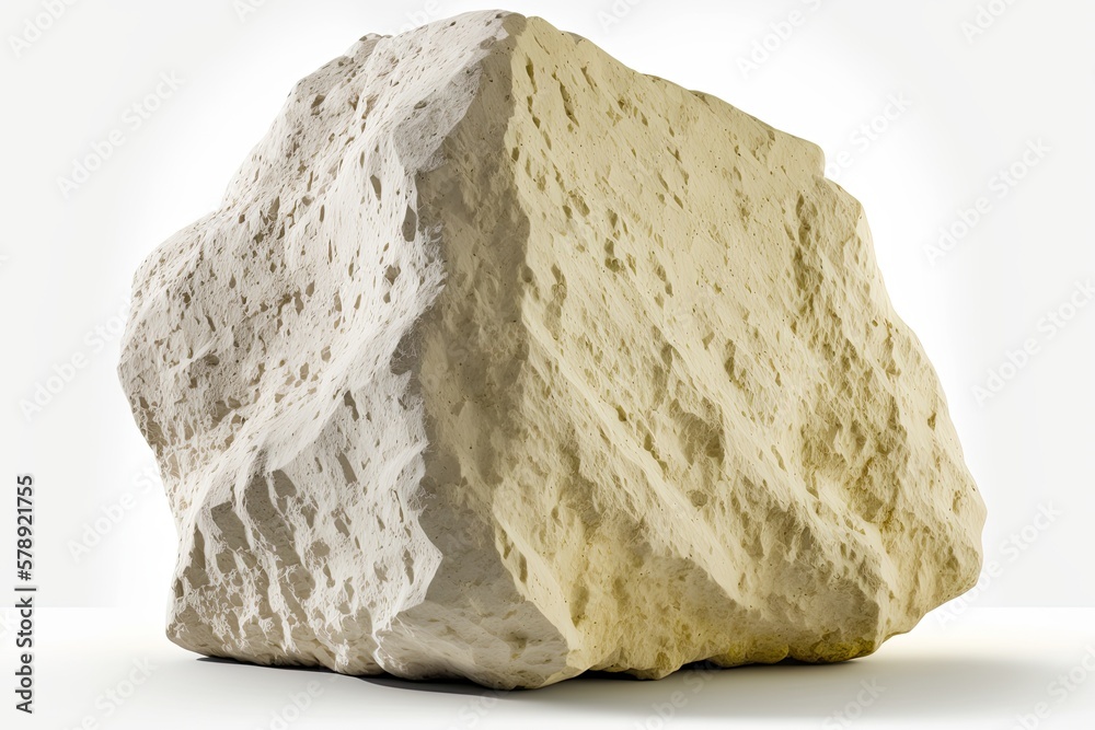 Obraz premium Limestone stone in its natural, unprocessed state, against a white background. Generative AI