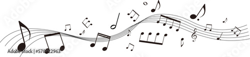 五線譜の背景イラスト　音符、休符、音楽記号のイラスト　波線
