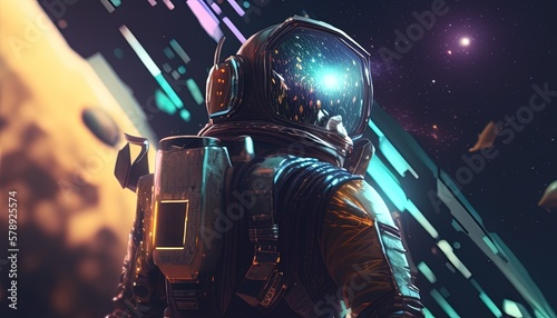daring cassette futurism astronaut digital art illustration, Generative AI