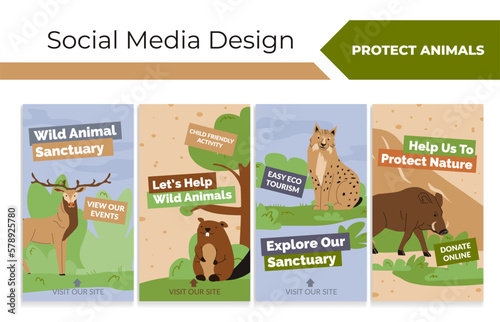 Social media story design set for animal sanctuary