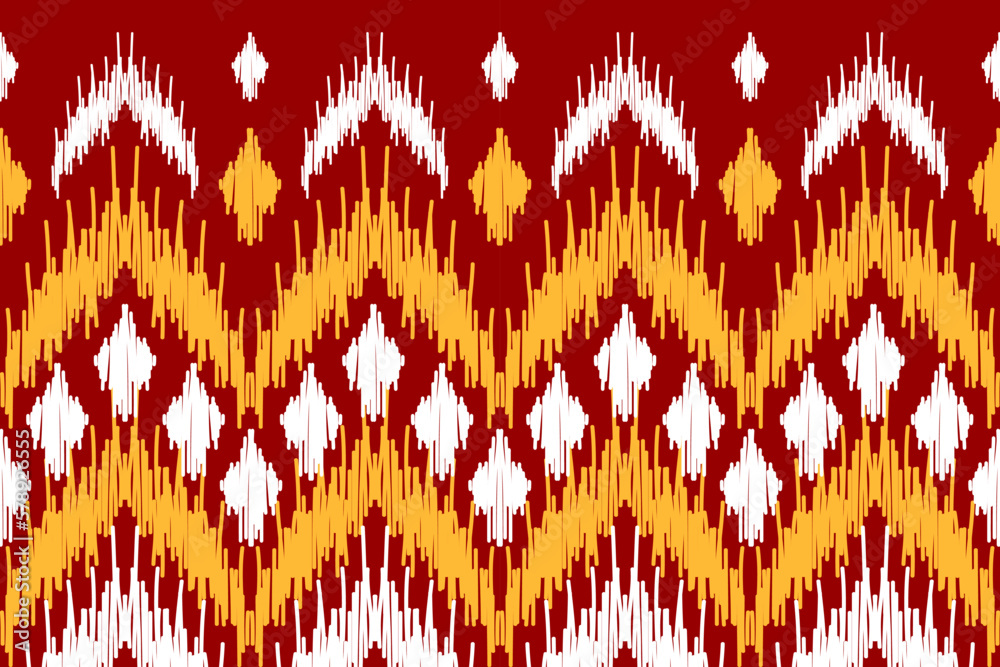Abstract ethnic tribal pattern art. Ethnic ikat red seamless pattern. American and Mexican style. Design for background, wallpaper, illustration, fabric, clothing, carpet, textile, batik, embroidery.