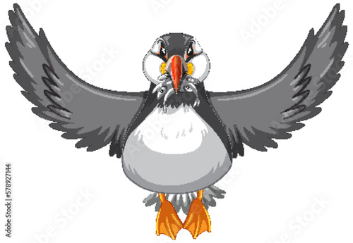 Puffin bird holding fishes in its beak