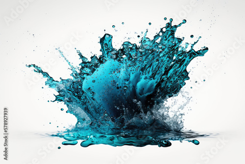 Isolated blue water splash on a white background. Generative AI photo