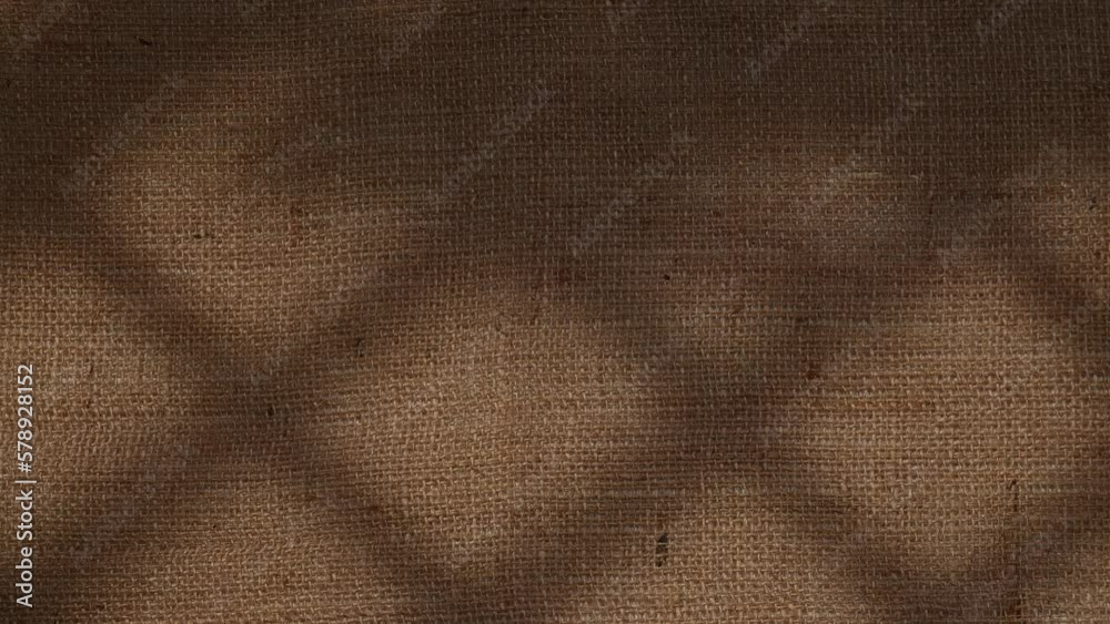 Window grid and tree leaves silhouette shadows motion on jute texture background