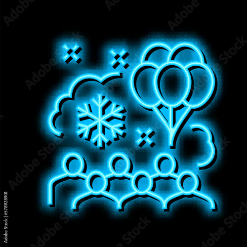 winter kids party neon glow icon illustration