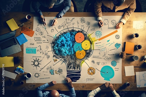 Creative business team brainstorming and ideating for innovative projects. Generative AI