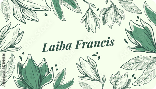 Business card with name of person, floral design