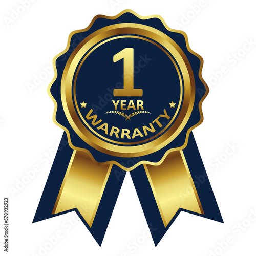 warranty badge elements gold color, with premium colors, seals, medals, shields, badges, scrolls, and ornaments