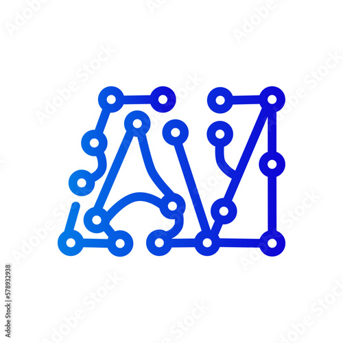 AI gradient icon. Arteficial intelligence in neuron immitation. Brain symbol logo. Futuristic technology element photo