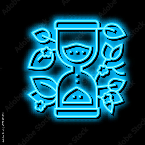hourglass with plant boho neon glow icon illustration