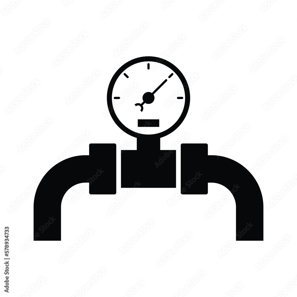 Gas pipe with a valve and manometer icon. Industry system isolated on white background. Vector illustration Gas pipe with a valve and manometer icon. Industry system isolated on white background. Vector illustration