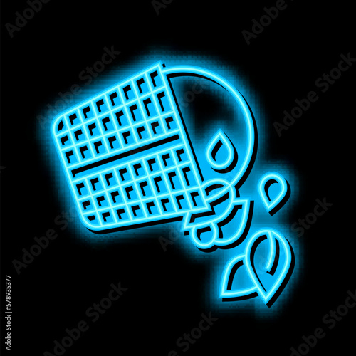 emptying skimmer baskets neon glow icon illustration