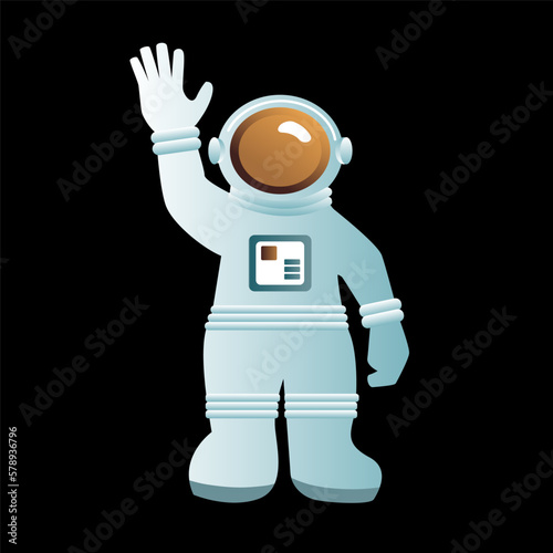 cosmonaut. Astronaut exploring outer space. Cosmonaut in spacesuit performing extravehicular activity or spacewalk against. Modern colorful vector illustration. Flat line design.