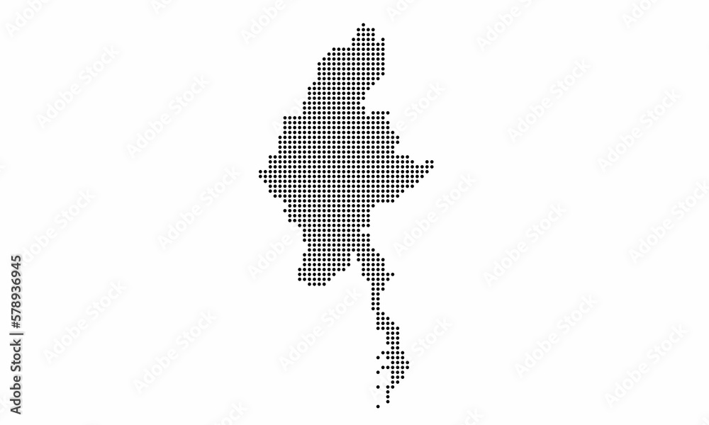 Myanmar dotted map with grunge texture in dot style. Abstract vector illustration of a country map with halftone effect for infographic. 