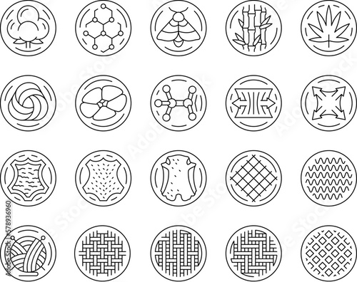 fabric cloth textile material icons set vector