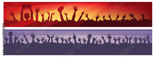 Crowd raising hands at concert or festival vector