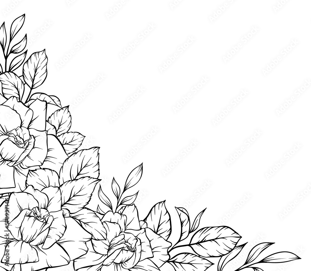 rose flower frame corner border outline decoration Stock Illustration