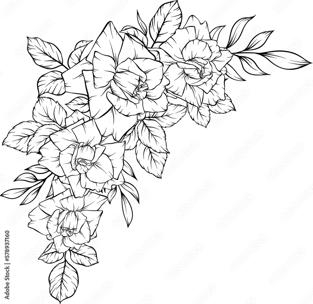 rose flower bouquet outline decoration