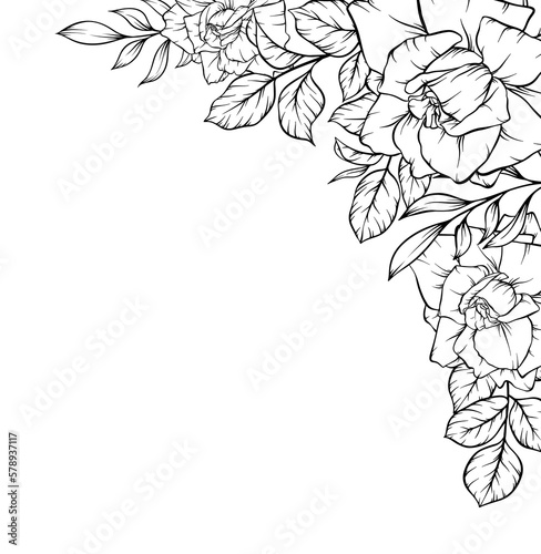 rose flower frame corner border outline decoration