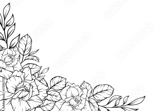 rose flower frame corner border outline decoration