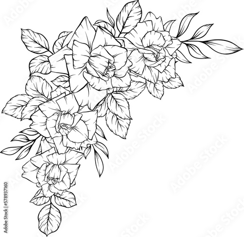 rose flower bouquet outline decoration