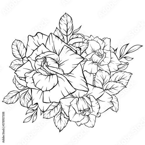 rose flower bouquet outline decoration