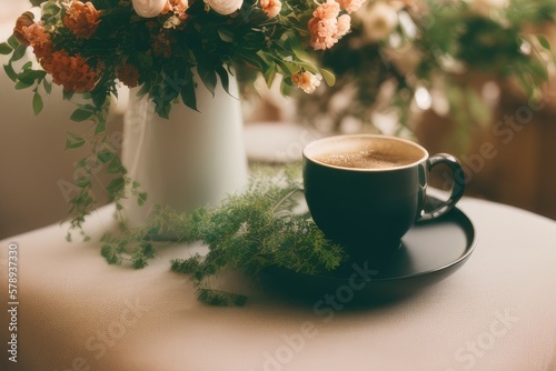 cup of coffee with flowers Generative AI Art Illustration