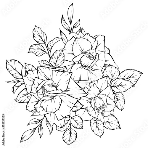 rose flower bouquet outline decoration