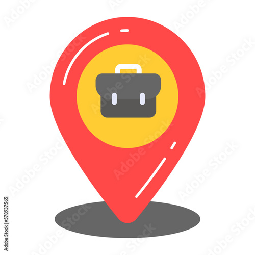 Business bag with map pin denoting vector of business location