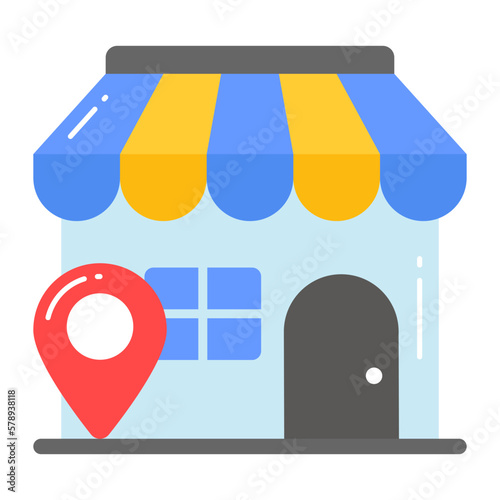Shopping store wit location pin, vector of market location in editable style