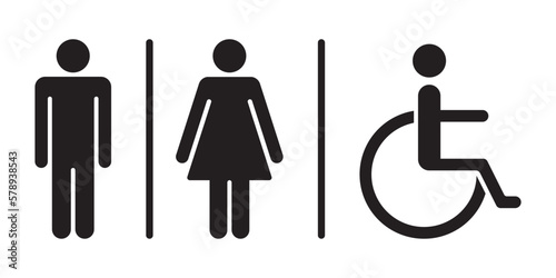 Male, female and handicap toilet sign icon, restroom sign icon isolated.