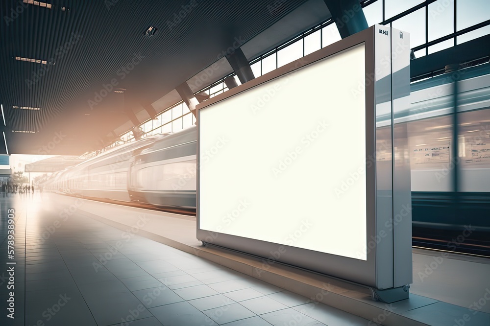 Empty billboard at train station. Photo generative AI Empty billboard at train station. Photo generative AI