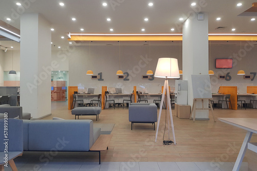 Empty modern bank office, waiting room