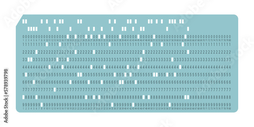 Vintage punch card for electronic calculated data processing machines. Retro punchcard for input and storage in automated technology information processing systems. Vector illustration isolated.