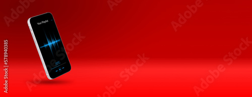 Smartphone with music player app on red background