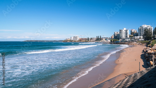 North Cronulla Beach in Sydney, NSW, Australia almost vanishes after a severe storm in June 2022. The waves reached up to the sea wall and a huge amount of sand was ripped from the beach.