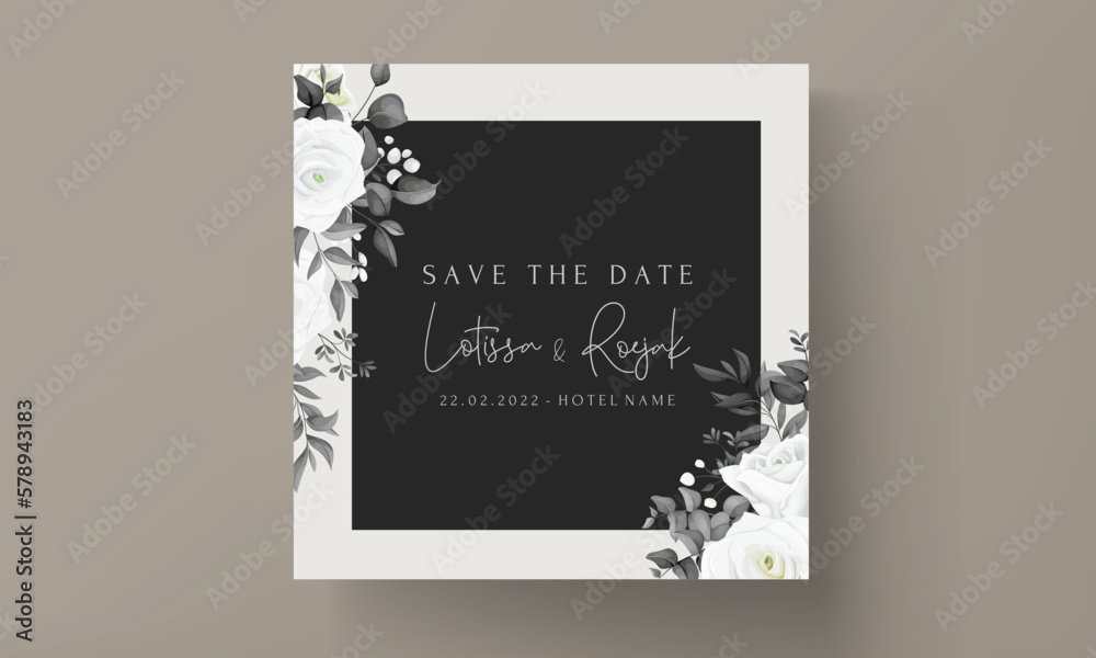 simple and elegant black and white floral wedding invitation card Stock ...