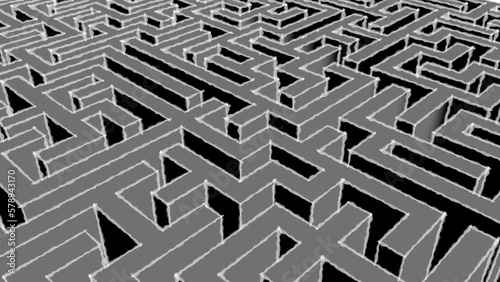 20 by 20 orthogonal maze 3d render illustration image. Endless maze concept, labyrinth background 3d rendering.