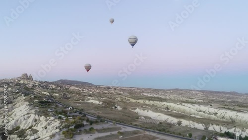 Cappadocia aerial plane and landscape fairy chimneys and sunrise photo